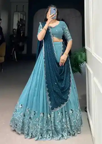 Sky Blue Embroidered Lehenga Choli – An Ethnic Masterpiece - Image 4
