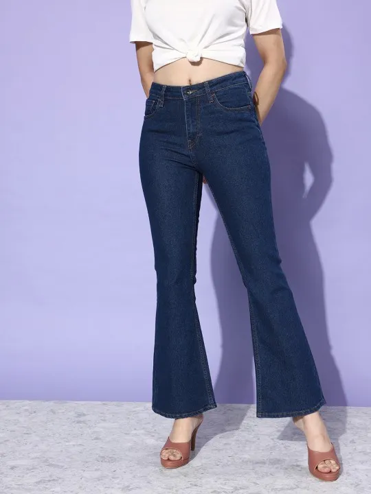 Dark Blue Flared Jeans – Where Retro Elegance Meets Modern Edge - Image 2