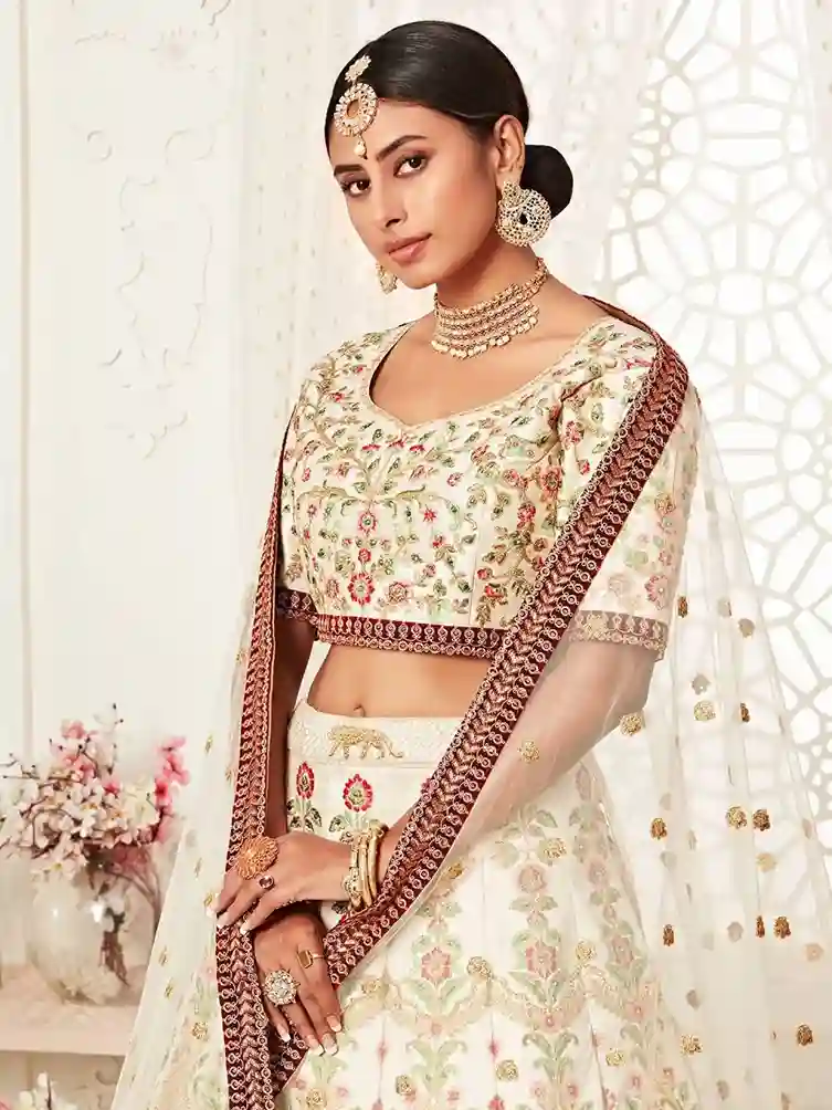 Off-White Embroidered Art Silk Lehenga Choli – A Blend of Grace and Grandeur - Image 8