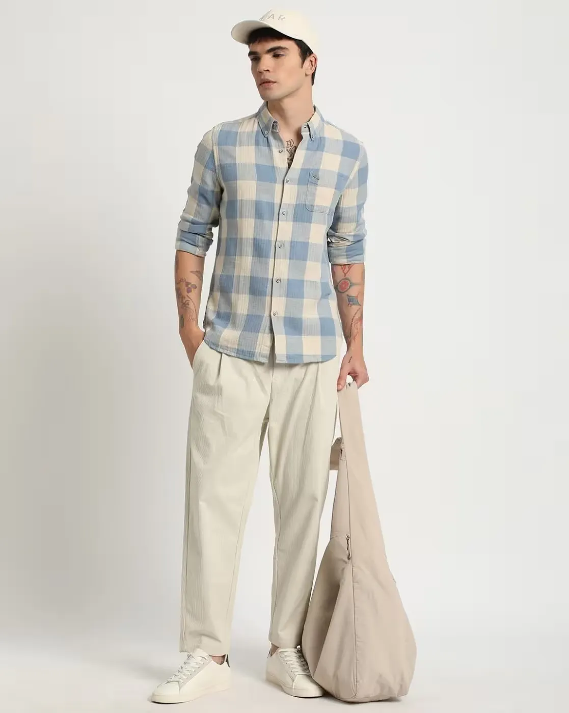 Blue & Beige Large Check Casual Cotton Shirt – Timeless Style with Global Business Edge - Image 3