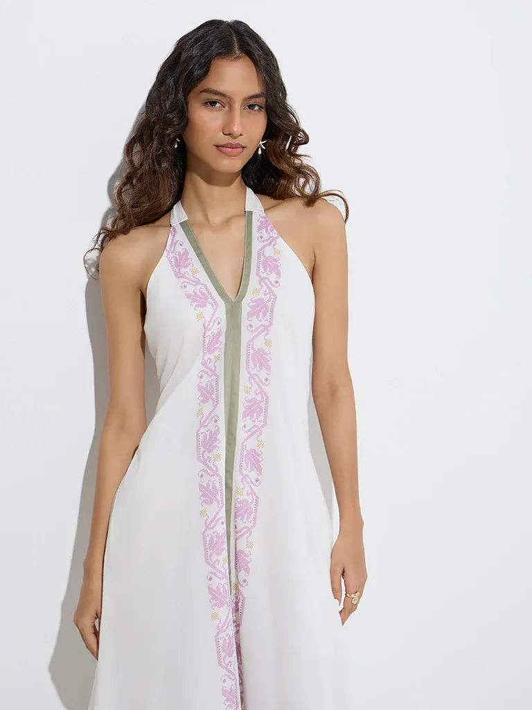 Ivory Bloom Halter Maxi Dress – Luxe Resort Edition - Image 3