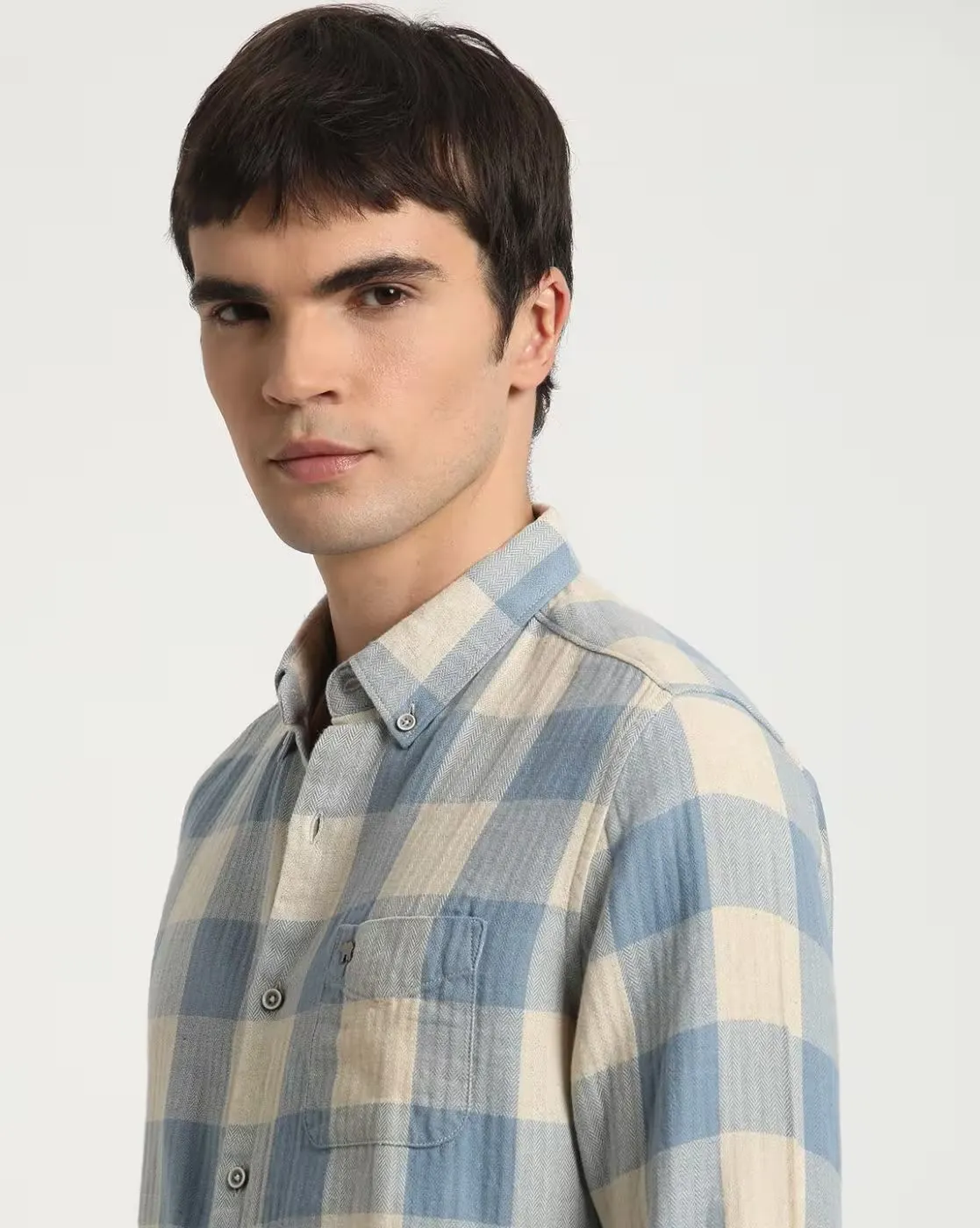 Blue & Beige Large Check Casual Cotton Shirt – Timeless Style with Global Business Edge - Image 4