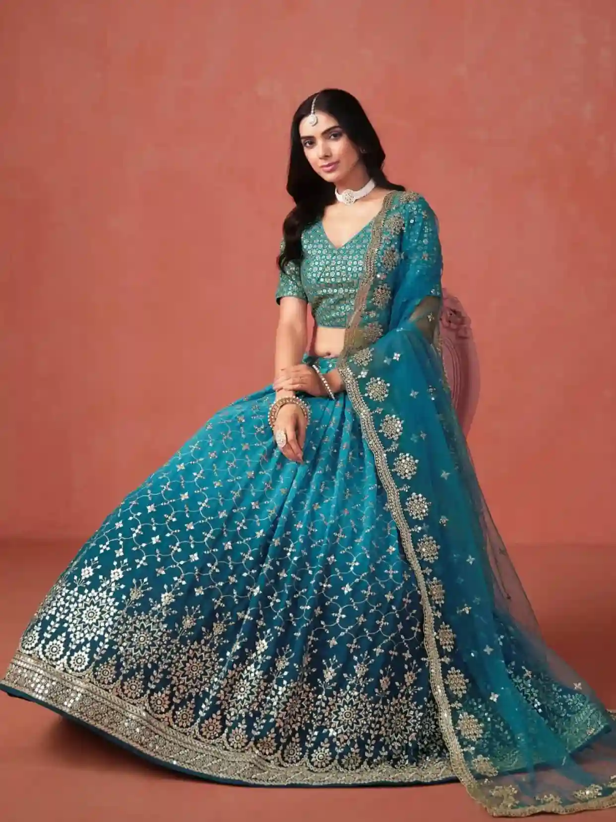 Teal Blue Embroidered Lehenga Choli – A Masterpiece of Elegance and Tradition - Image 3