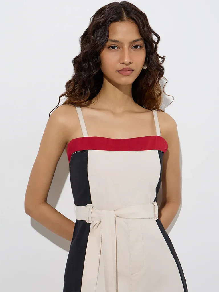 Powerline Colorblock Belted Jumpsuit – Ecru - Image 5