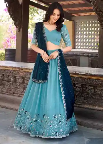 Sky Blue Embroidered Lehenga Choli – An Ethnic Masterpiece