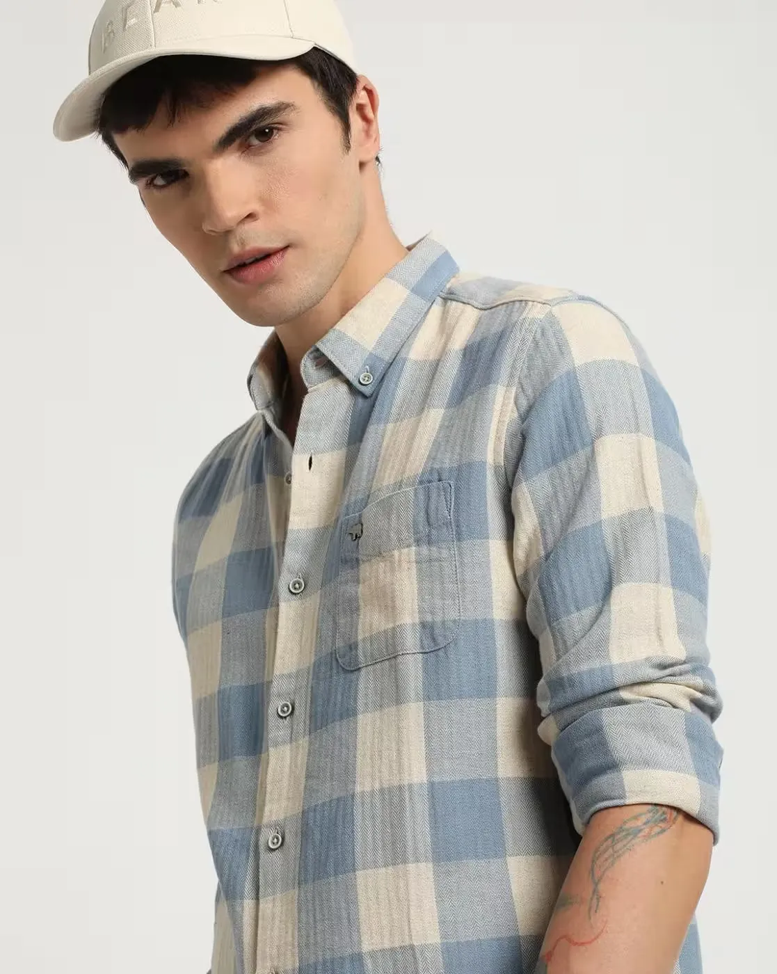 Blue & Beige Large Check Casual Cotton Shirt – Timeless Style with Global Business Edge - Image 5