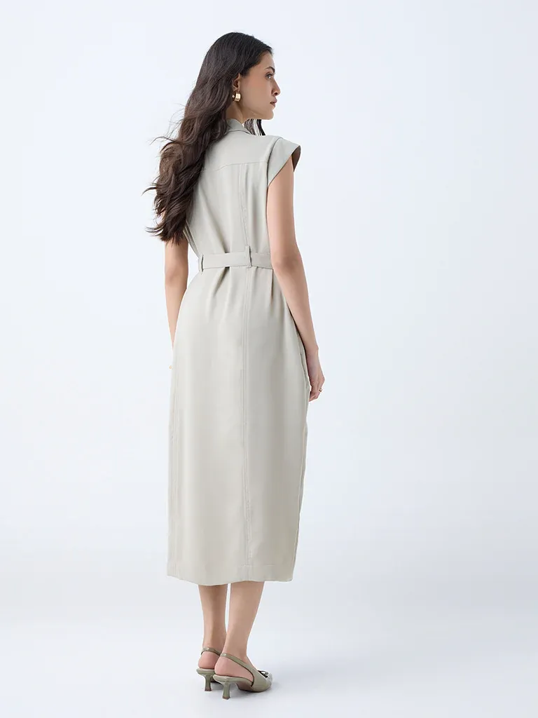 Capital Gains Belted Shirt Midi Dress – Ivory - Image 5