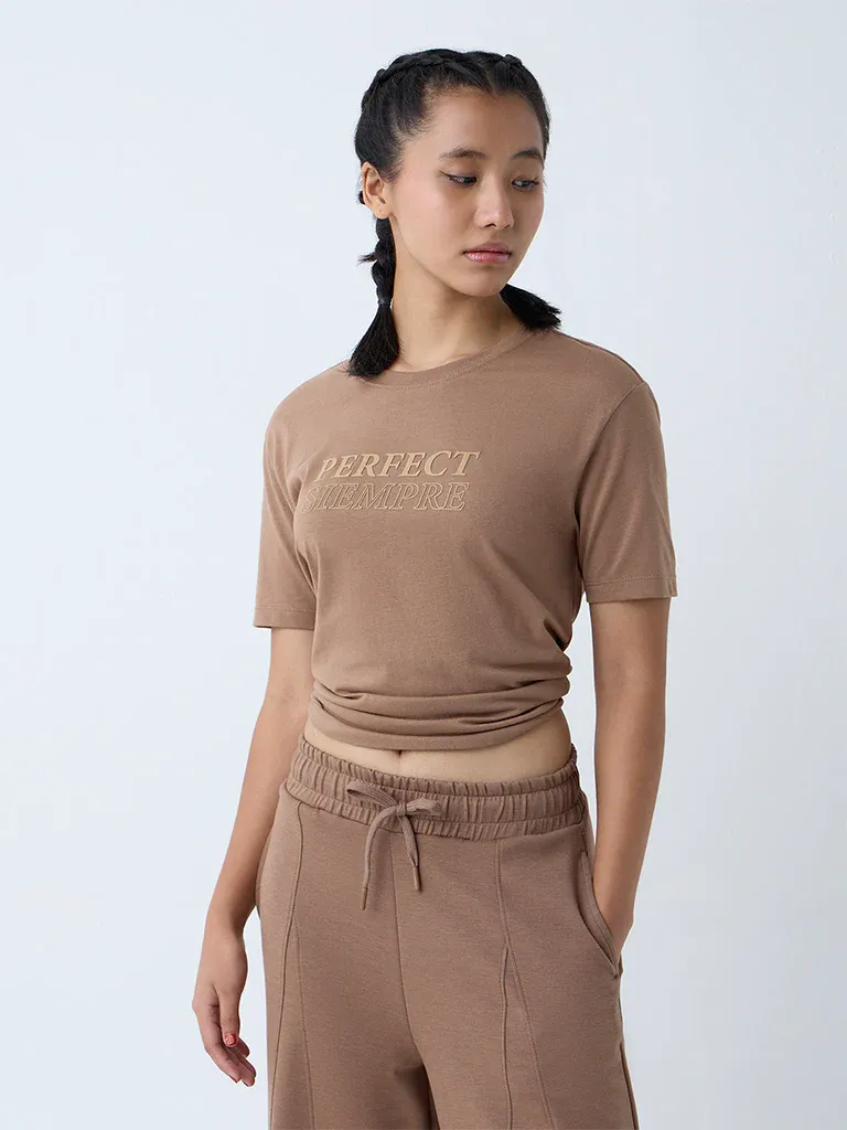Women’s Brown “Perfect Siempre” Slogan T-Shirt - Image 3