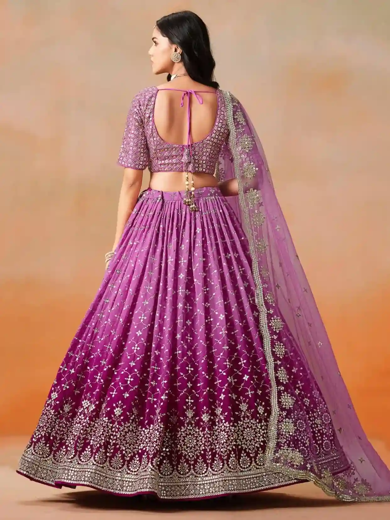 Bridal Rani Pink Ombre Georgette Lehenga Choli with Heavy Mirror & Sequin Work - Image 3