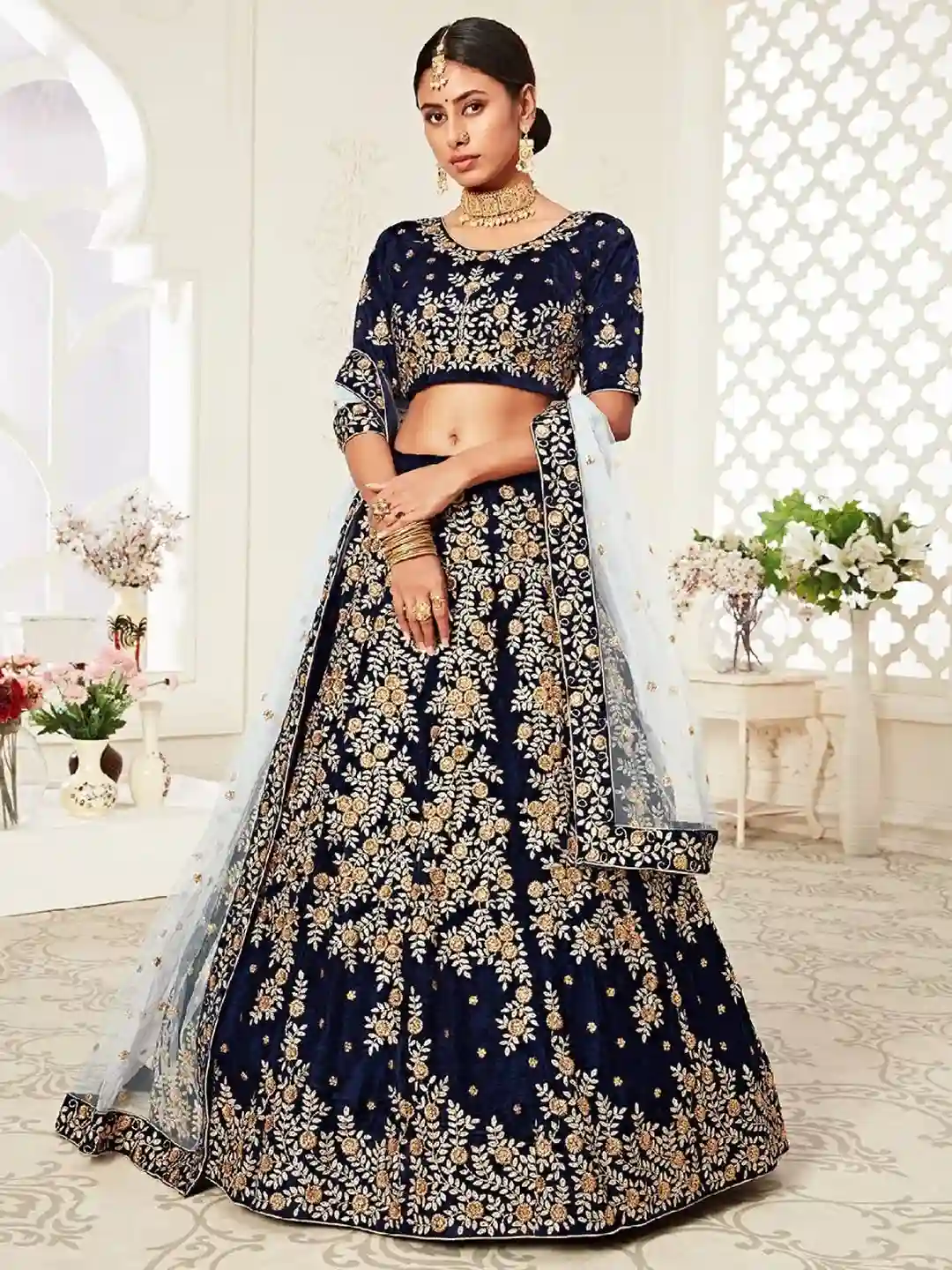 Luxury Navy Blue Velvet Lehenga Choli – The Perfect Royal Ensemble