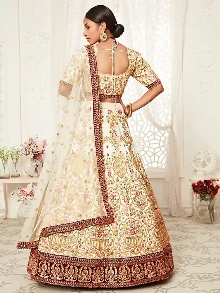 Off-White Embroidered Art Silk Lehenga Choli – A Blend of Grace and Grandeur - Image 7