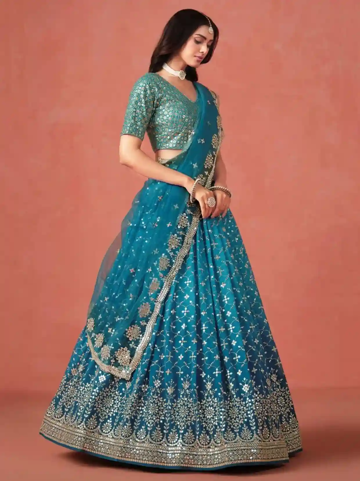 Teal Blue Embroidered Lehenga Choli – A Masterpiece of Elegance and Tradition - Image 2
