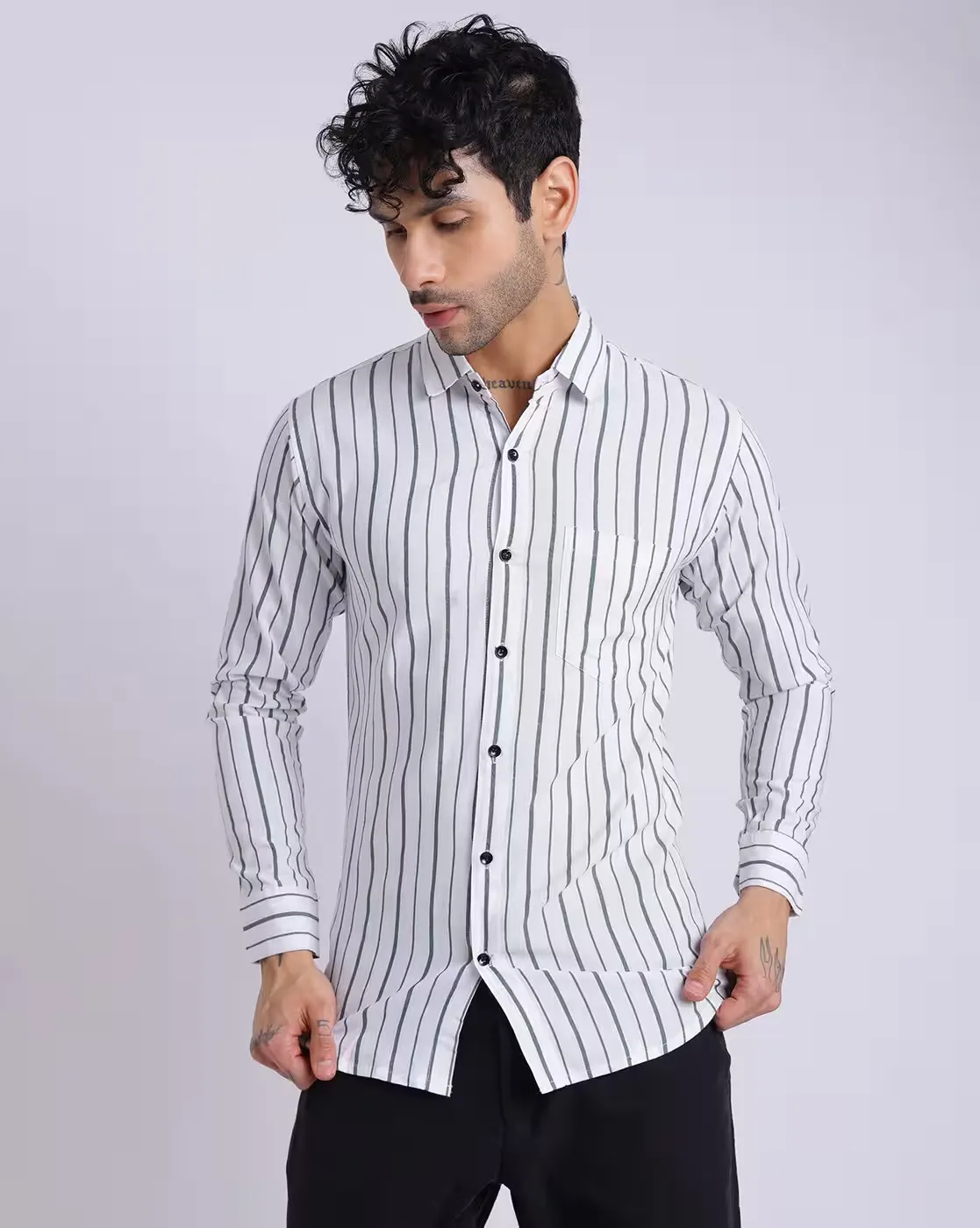 Modern Vertical Stripe Button-Down Shirt — Sharp, Sleek, and Effortlessly Stylish