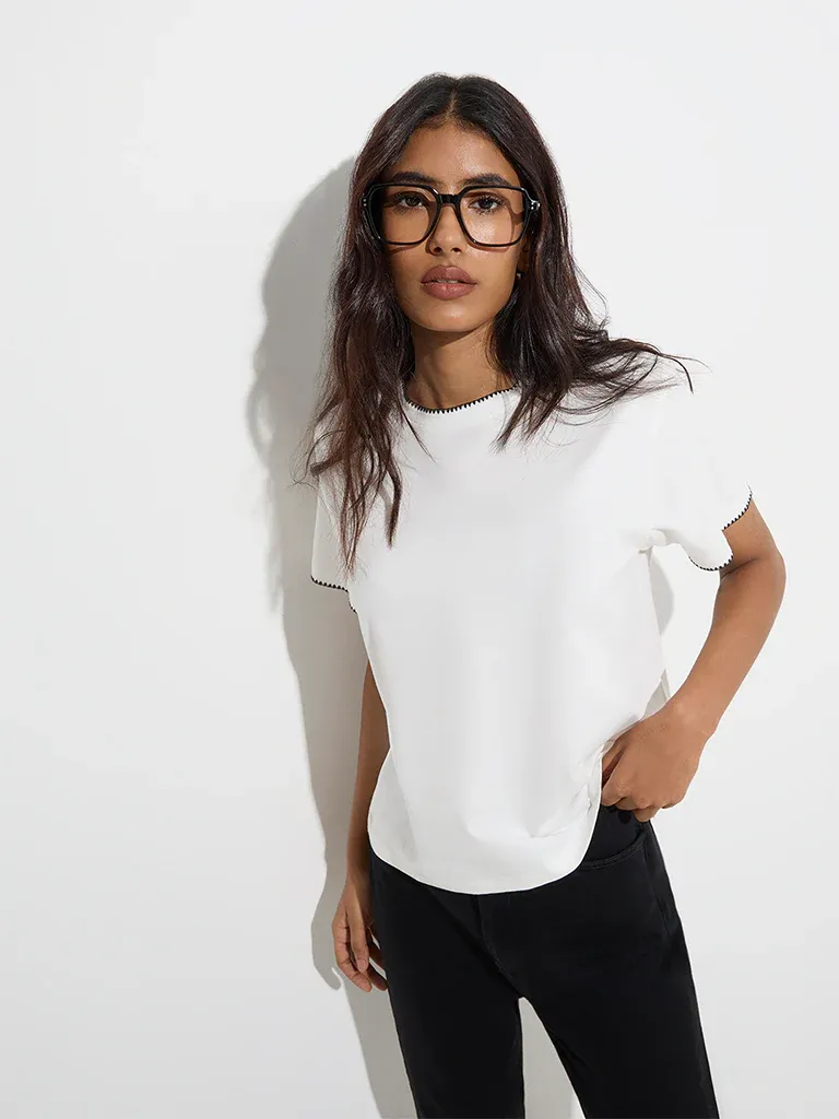 Women’s White T-Shirt with Contrast Black Trim - Image 4