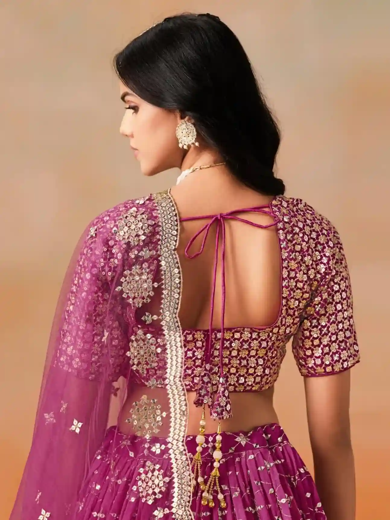 Ombre Red-Pink Georgette Lehenga Choli with Heavy Mirror & Sequin Embroidery - Image 6
