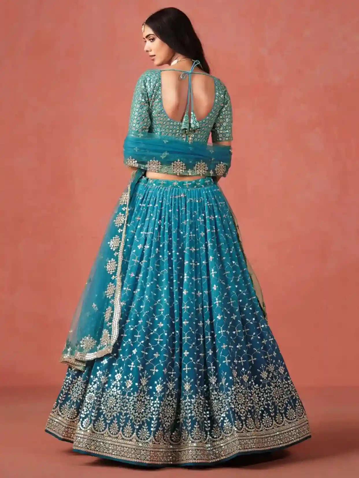 Teal Blue Embroidered Lehenga Choli – A Masterpiece of Elegance and Tradition - Image 5