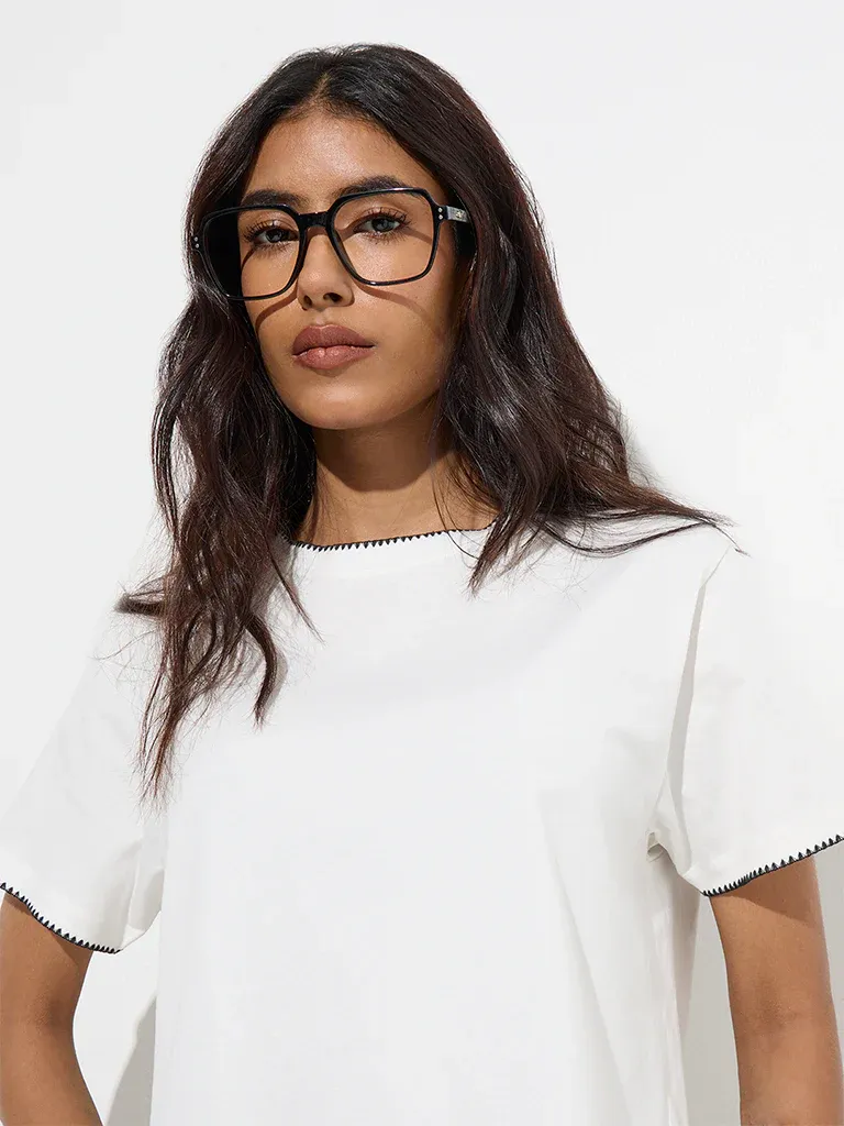 Women’s White T-Shirt with Contrast Black Trim - Image 3