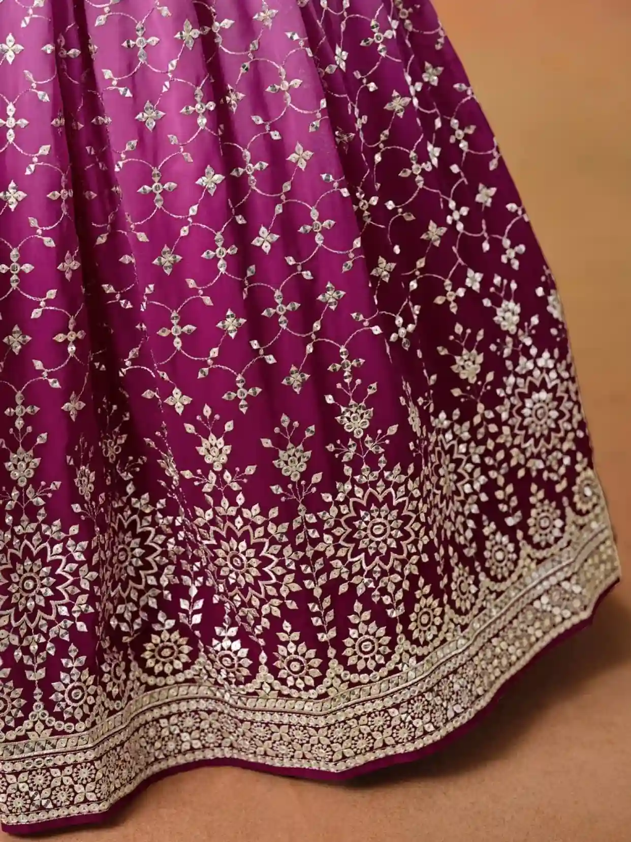 Bridal Rani Pink Ombre Georgette Lehenga Choli with Heavy Mirror & Sequin Work - Image 6