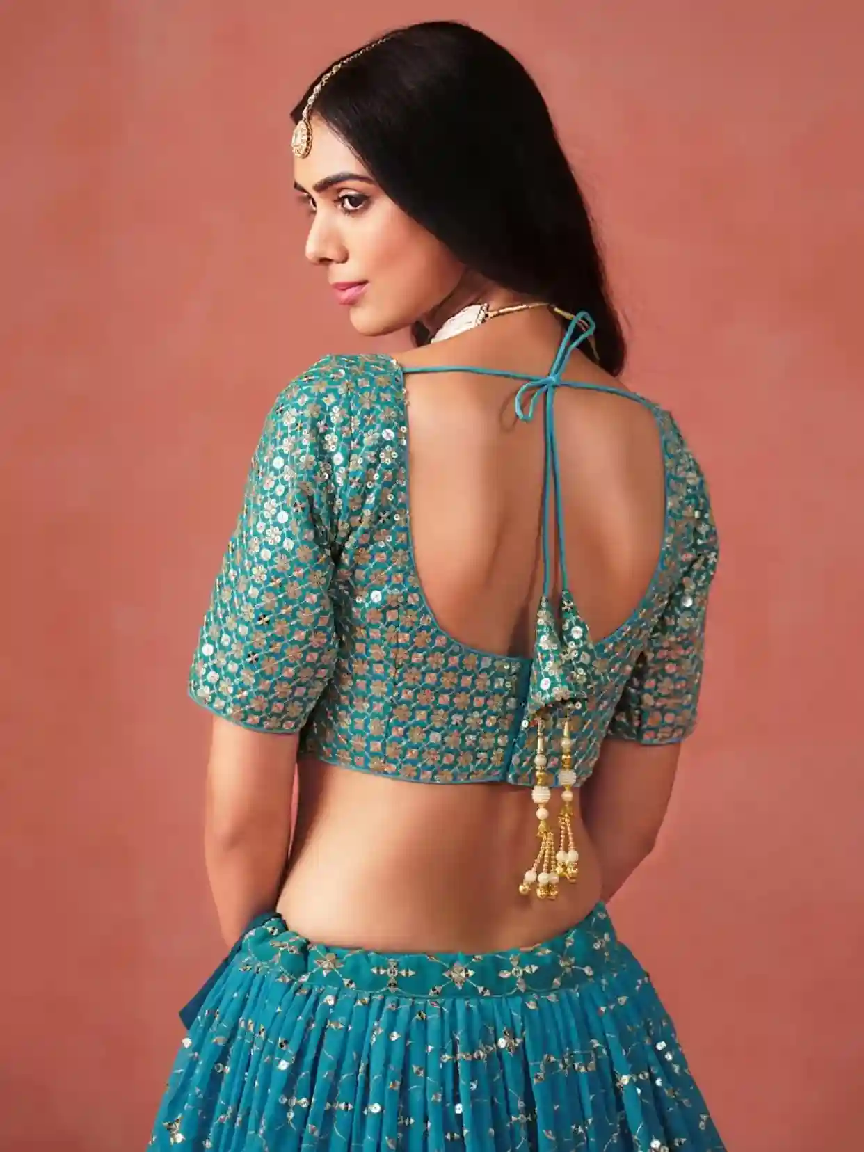 Teal Blue Embroidered Lehenga Choli – A Masterpiece of Elegance and Tradition - Image 7