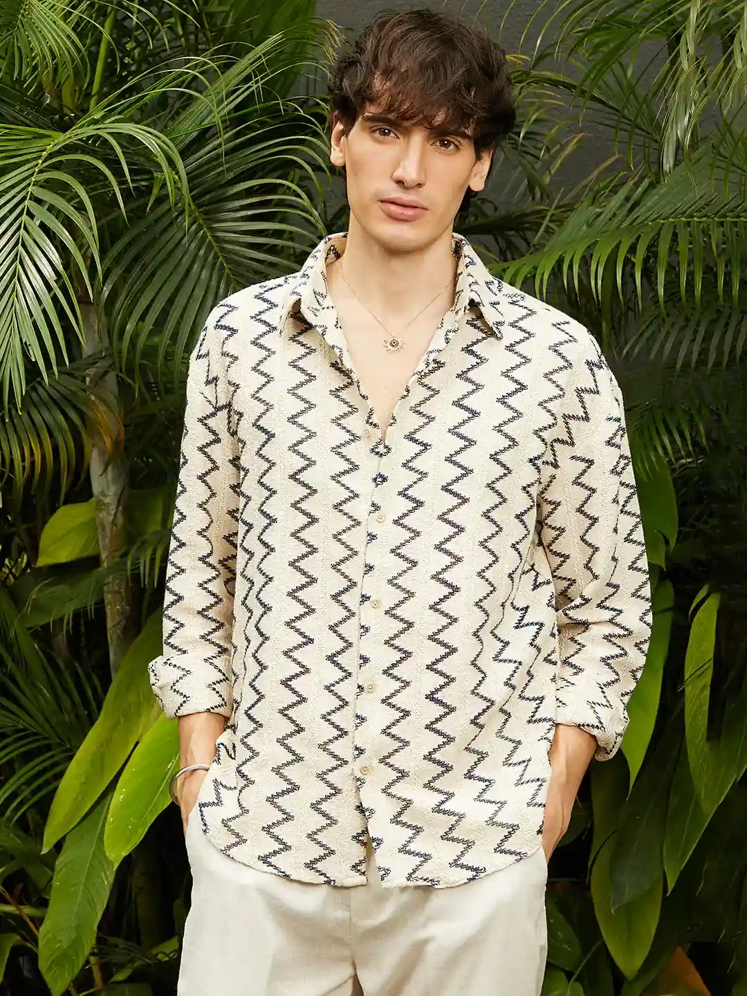 Sands of Manhattan – Luxe Zigzag Linen-Cotton Resort Shirt - Image 2