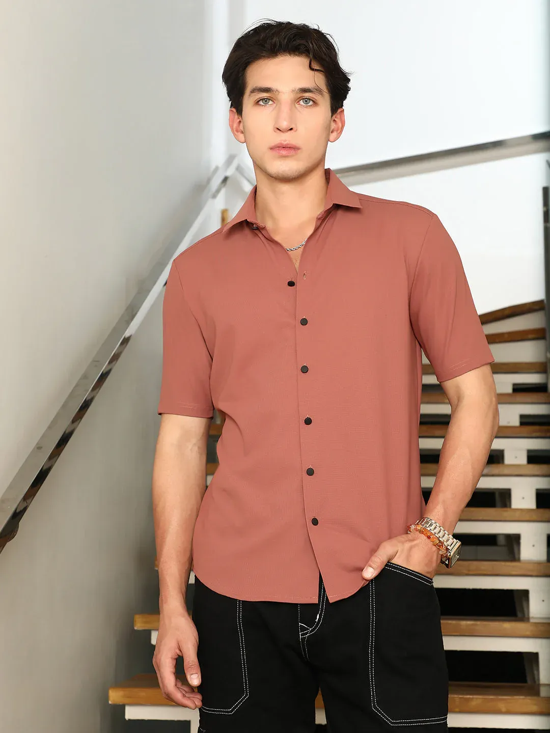 Wall Street Terra – Premium Rust Short-Sleeve Button-Down Shirt - Image 2