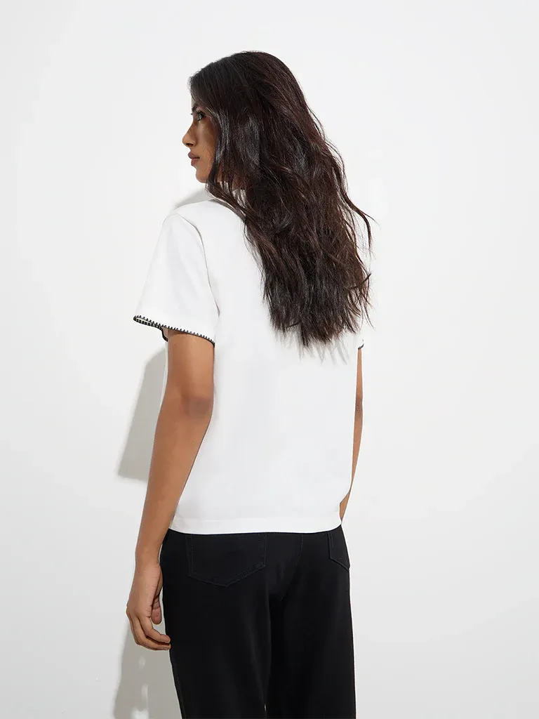 Women’s White T-Shirt with Contrast Black Trim - Image 2