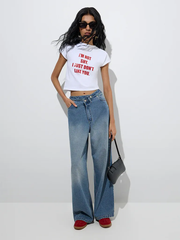 White Cropped Slogan T-Shirt for Women - Image 4