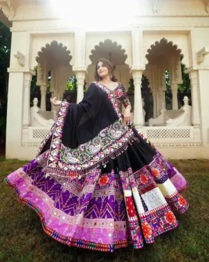 Embroidered Lehenga Choli with Multicolor Patchwork & Dupatta