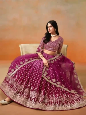 Ombre Red-Pink Georgette Lehenga Choli with Heavy Mirror & Sequin Embroidery