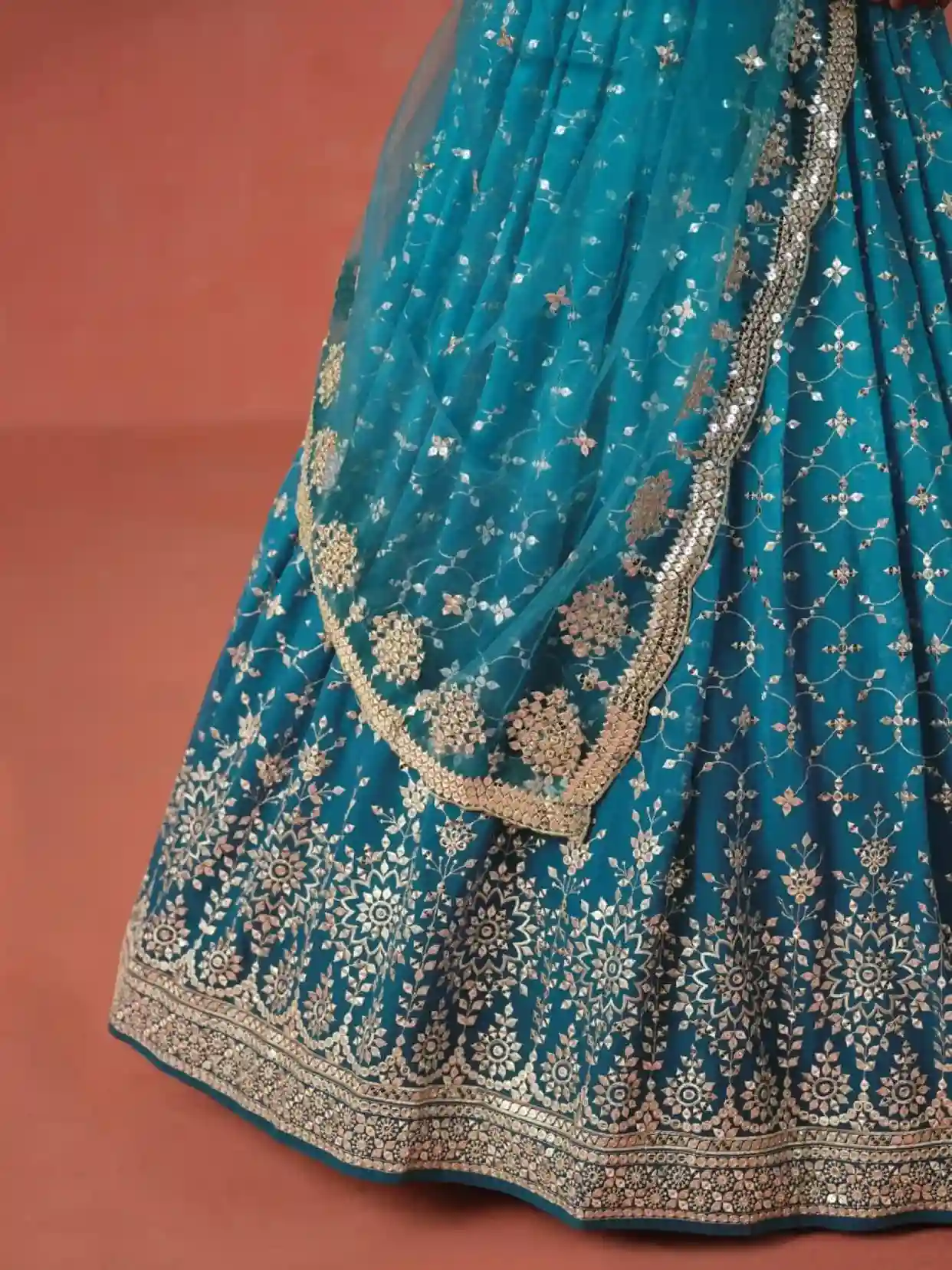 Teal Blue Embroidered Lehenga Choli – A Masterpiece of Elegance and Tradition - Image 4