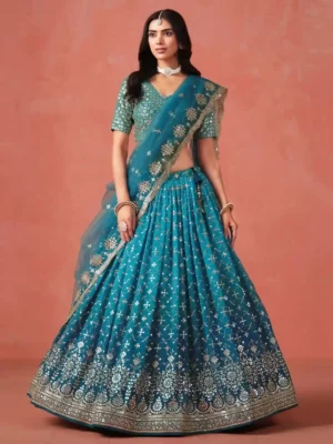 Teal Blue Embroidered Lehenga Choli – A Masterpiece of Elegance and Tradition