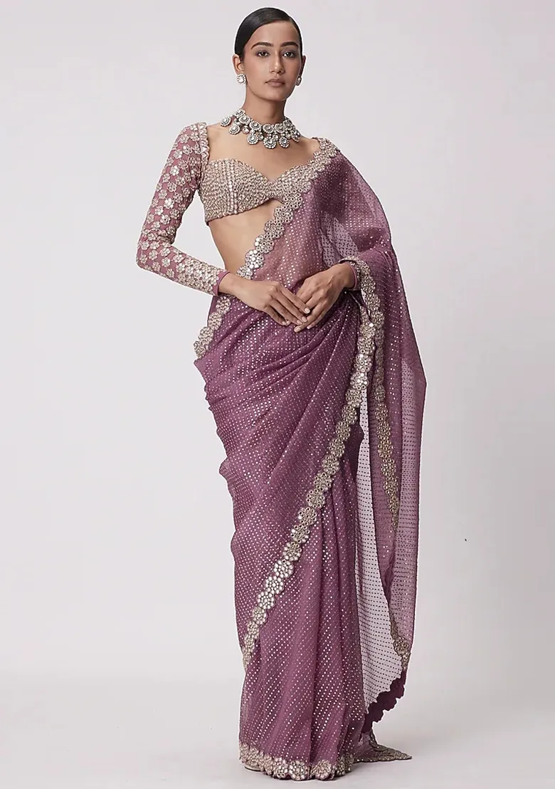 Purple Embellished Saree – Regal Craftsmanship with Global Market Appeal - Image 4
