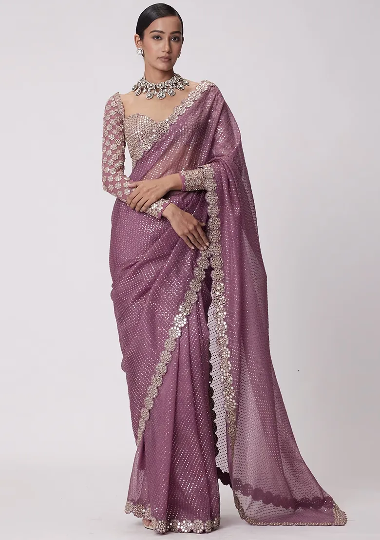 Purple Embellished Saree – Regal Craftsmanship with Global Market Appeal - Image 3