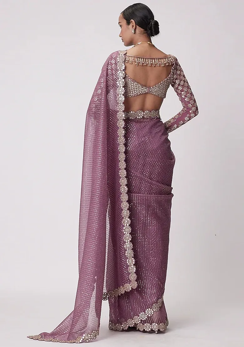 Purple Embellished Saree – Regal Craftsmanship with Global Market Appeal - Image 2