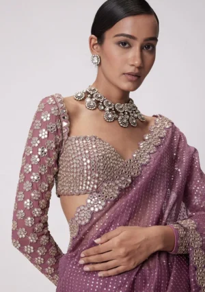 Purple Embellished Saree – Regal Craftsmanship with Global Market Appeal