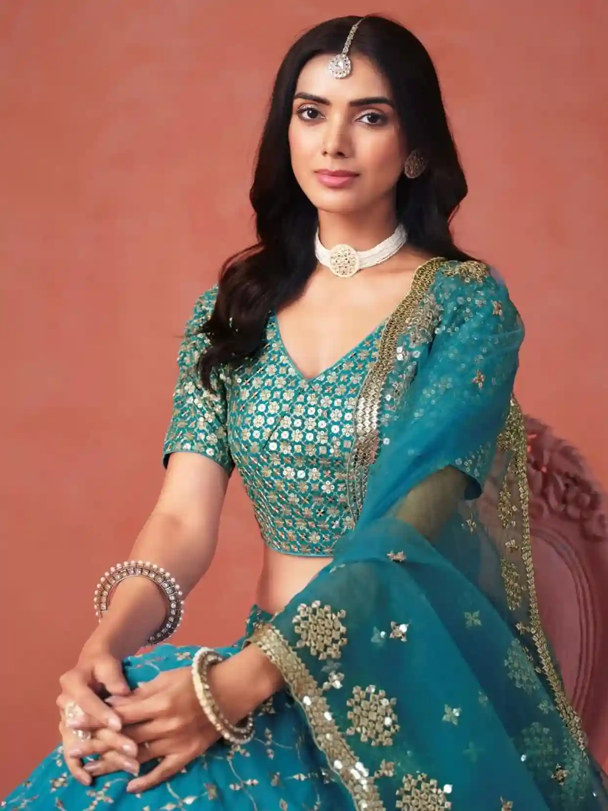 Teal Blue Embroidered Lehenga Choli – A Masterpiece of Elegance and Tradition - Image 6