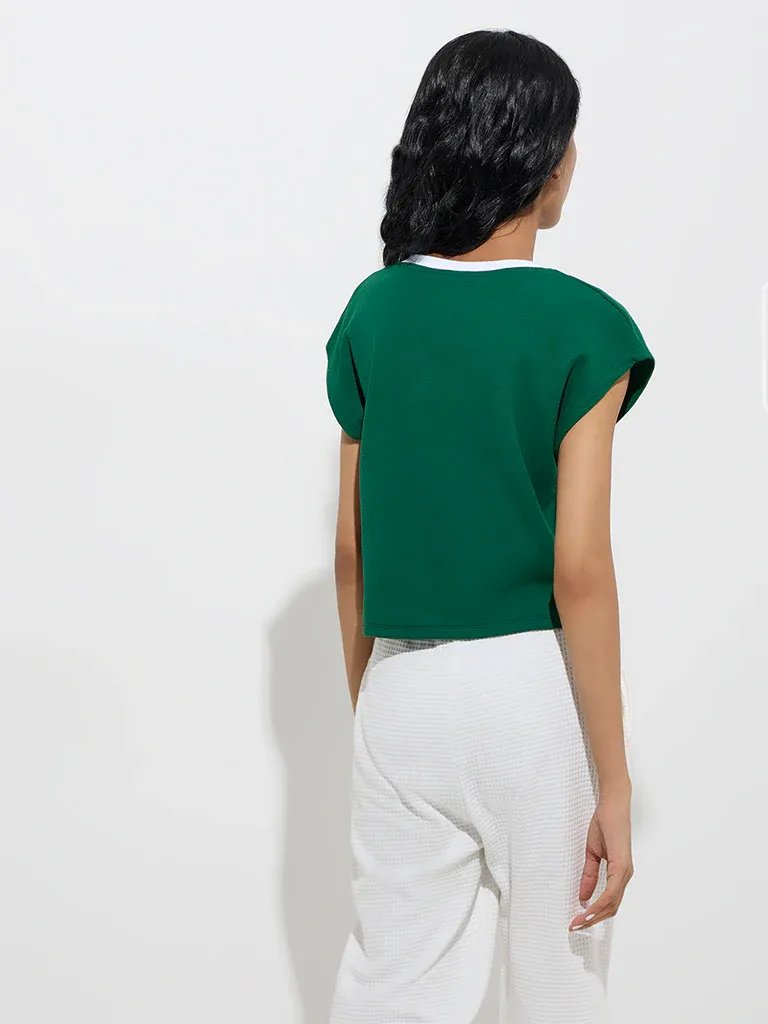 Women’s Green “Art Soul” Graphic V-Slit Neck T-Shirt - Image 4