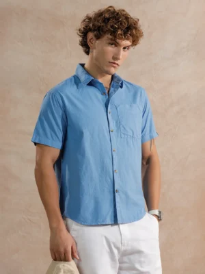 Men’s Sky Blue Casual Short Sleeve Shirt