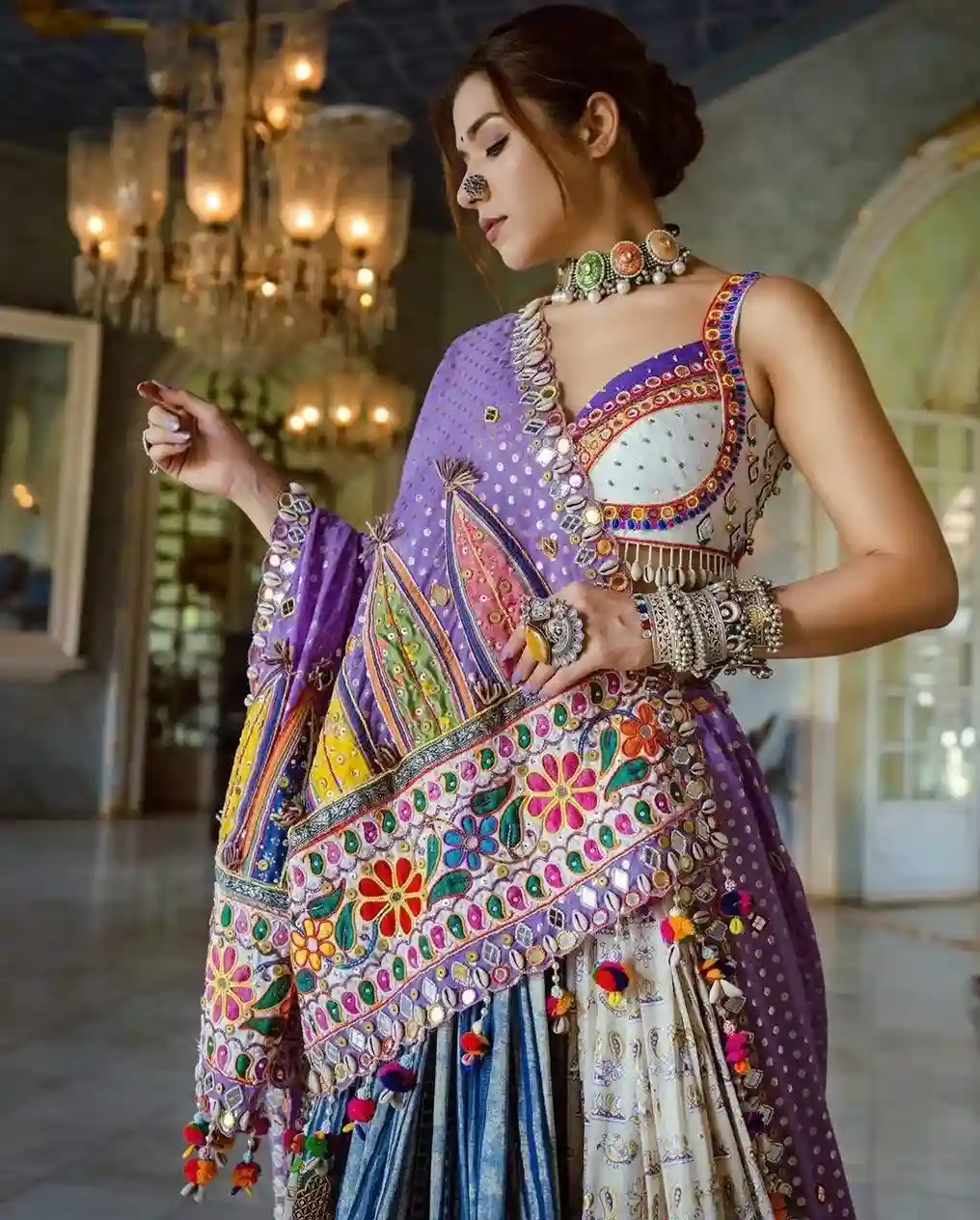 Lavender Royalty Patchwork Chaniya Choli – A Symphony of Color and Craft - Image 2