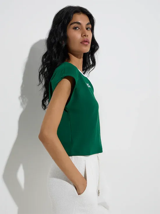 Women’s Green “Art Soul” Graphic V-Slit Neck T-Shirt - Image 3