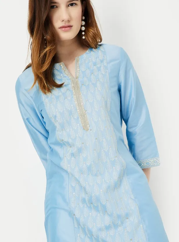 Sky Blue Embroidered Straight Kurta – A Touch of Serene Elegance - Image 4