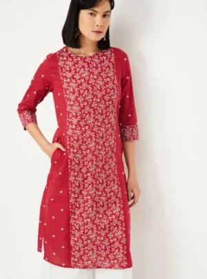 Crimson Blossom Straight Kurta – A Fusion of Tradition and Modern Grace