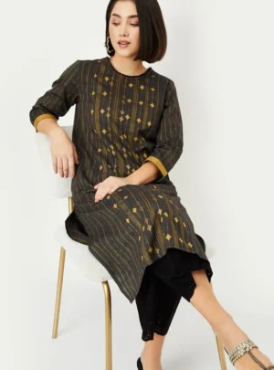 Charcoal Mustard Handloom-Inspired Kurta – Where Tradition Meets Effortless Style