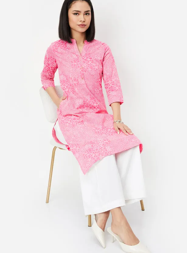 Pink Printed Straight Kurta – A Burst of Cheerful Elegance - Image 3