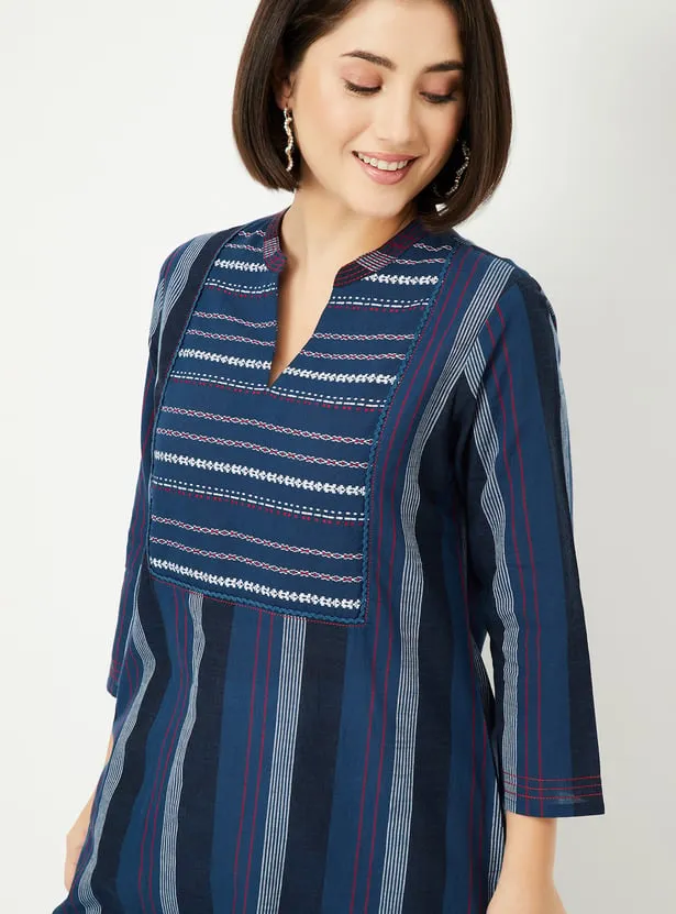 Navy Handloom-Inspired Striped Kurta – Effortless Tradition with a Modern Edge - Image 6