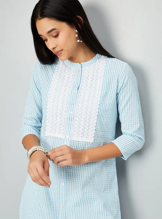 Sky Blue Gingham Straight Kurta – Fresh, Minimal & Timeless - Image 5