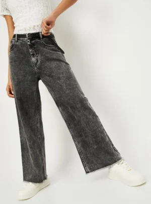 Graphite Edge Washed Wide-Leg Jeans – Global Street Luxe