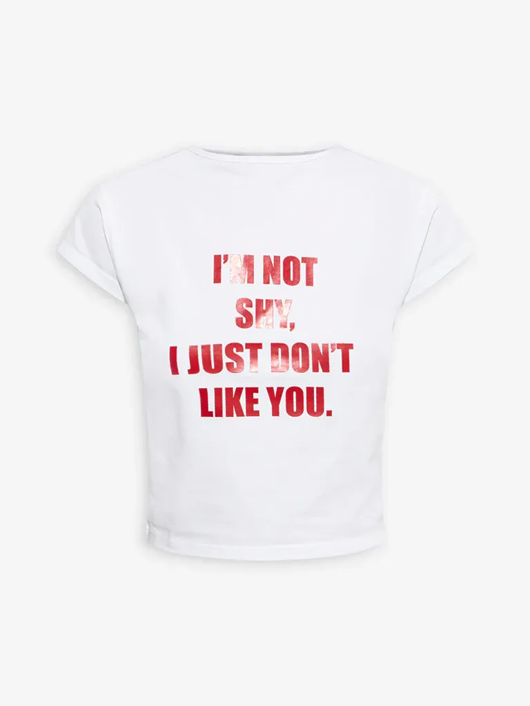 White Cropped Slogan T-Shirt for Women - Image 3