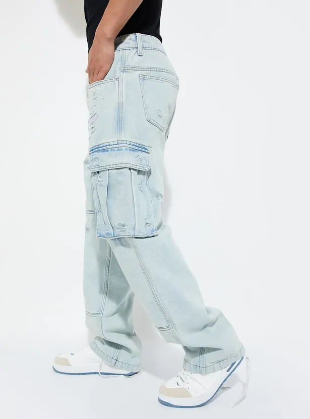 Skyline Cargo – Light Blue Distressed Denim Pants - Image 2