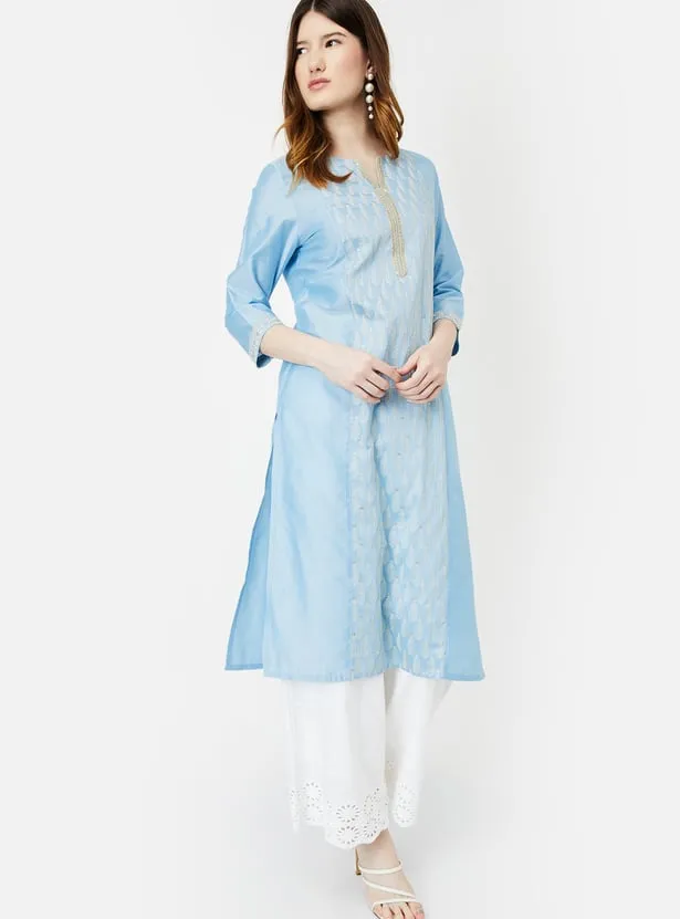 Sky Blue Embroidered Straight Kurta – A Touch of Serene Elegance